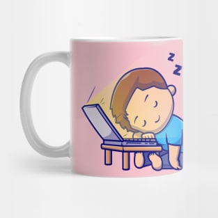 Cute Boy Sleeping On Laptop Cartoon Mug